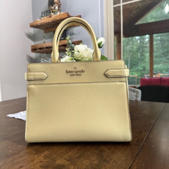 Kate Spade Staci Medium Satchel Leather Purse Crossbody WKRU6951 Lemon Yellow